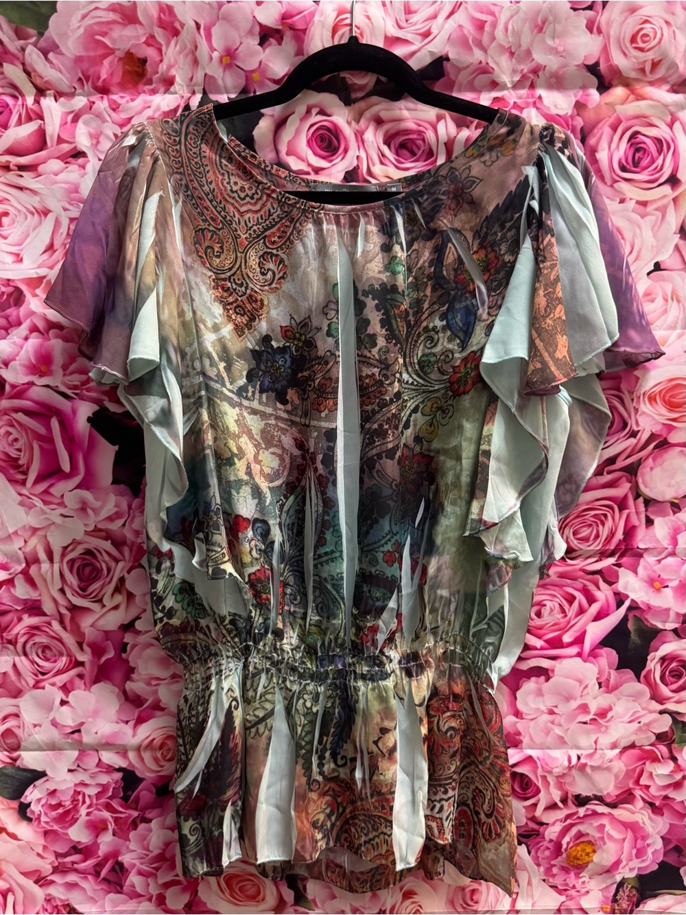NY Collection Multicolor Paisley Ruffle Sleeve Blouse